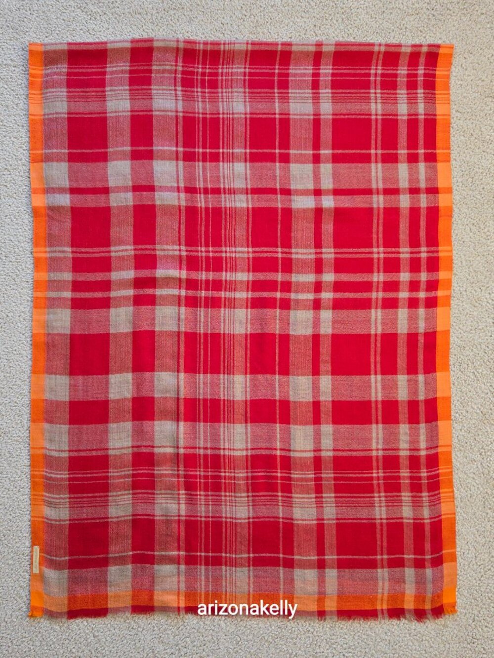 Ahujasons Cashmere Red, Grey, and Orange Plaid Scarf - Picture 14 of 16